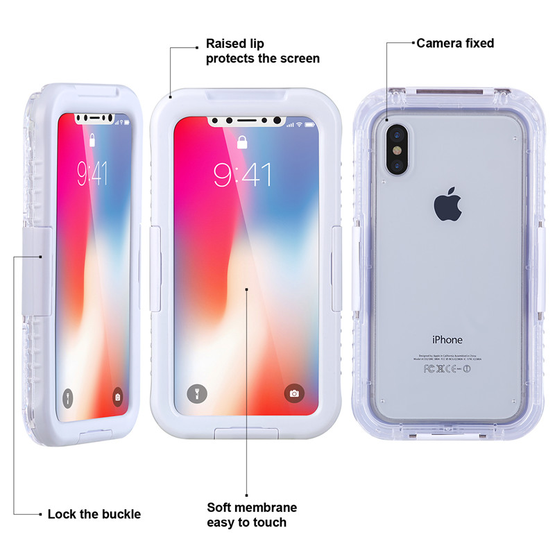 Custodia impermeabile per telefono impermeabile e antiurto per iPhone vicino a me custodia subacquea per fotocamera per iPhone XS （Bianco)