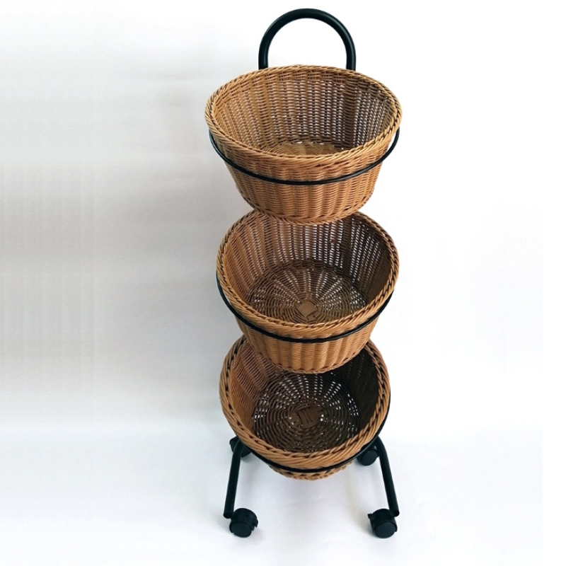 3 strati Supermarket Display Basket con ruote