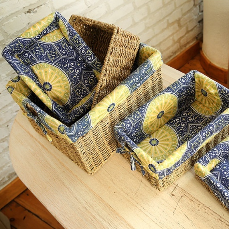 Cesto portaoggetti per camera da letto Seagrass foderato