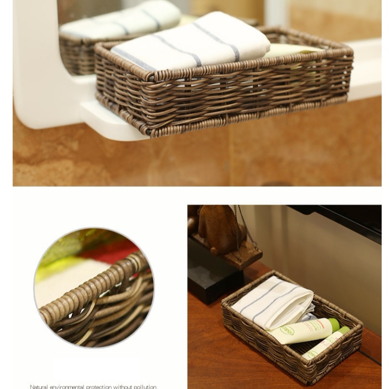 Cestino portaoggetti bagno impermeabile in rattan