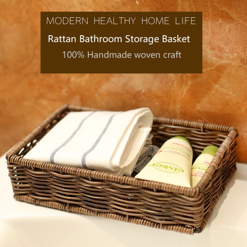 Cestino portaoggetti bagno impermeabile in rattan