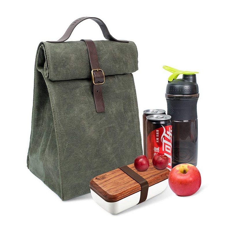 SGC29 Customized Easy Carry Travel Borsa da pranzo in tela cerata di design vintage con design cerato Borsa termica riutilizzabile per borsa a sandwich
