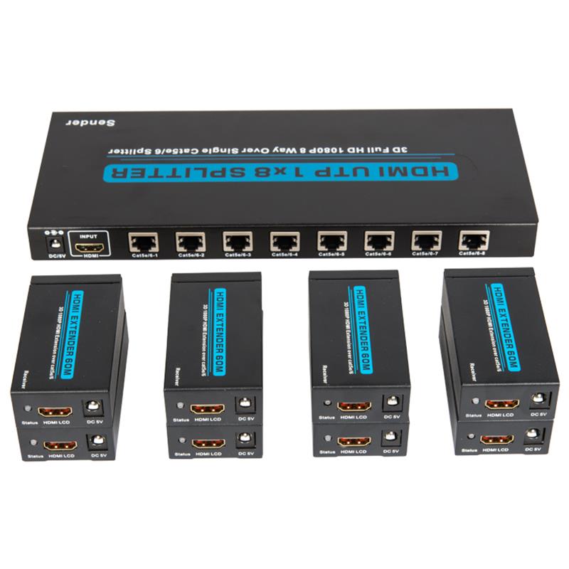 8 porte HDMI UTP 1x8 Splitter su Cat5e / 6 singolo Con 8 ricevitori fino a 60m