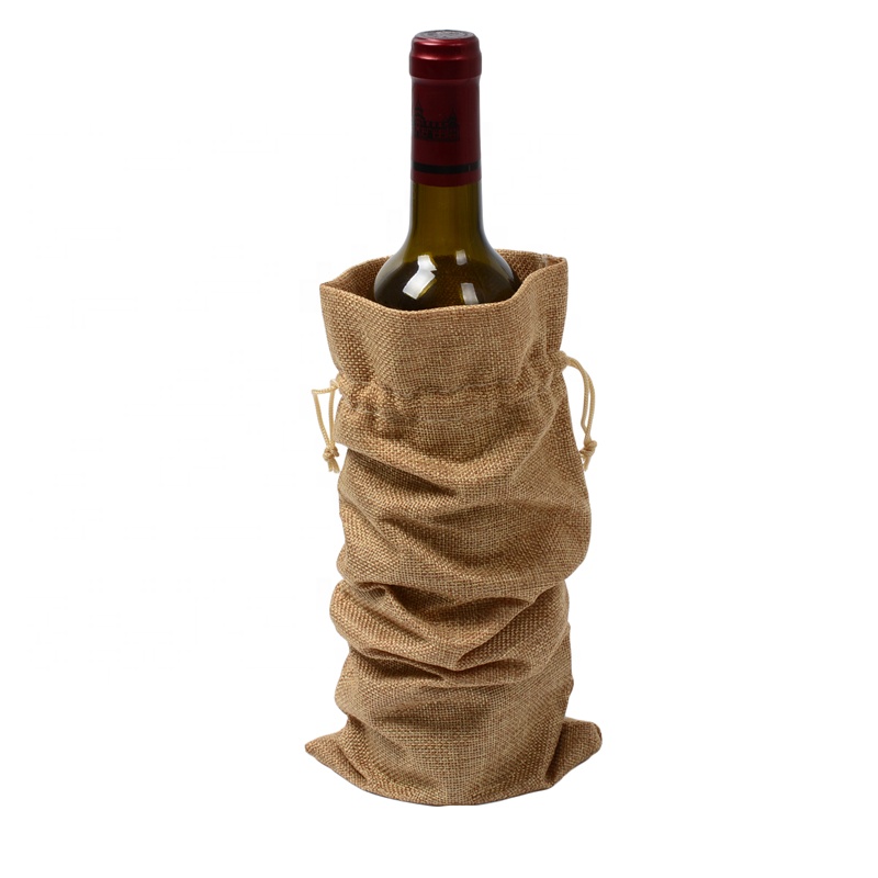SGS53 Rustic Jute Burlap Wine Bags Drawstring Wine Bottle Covers Reuble Bottle Wrap Gift Package Bags