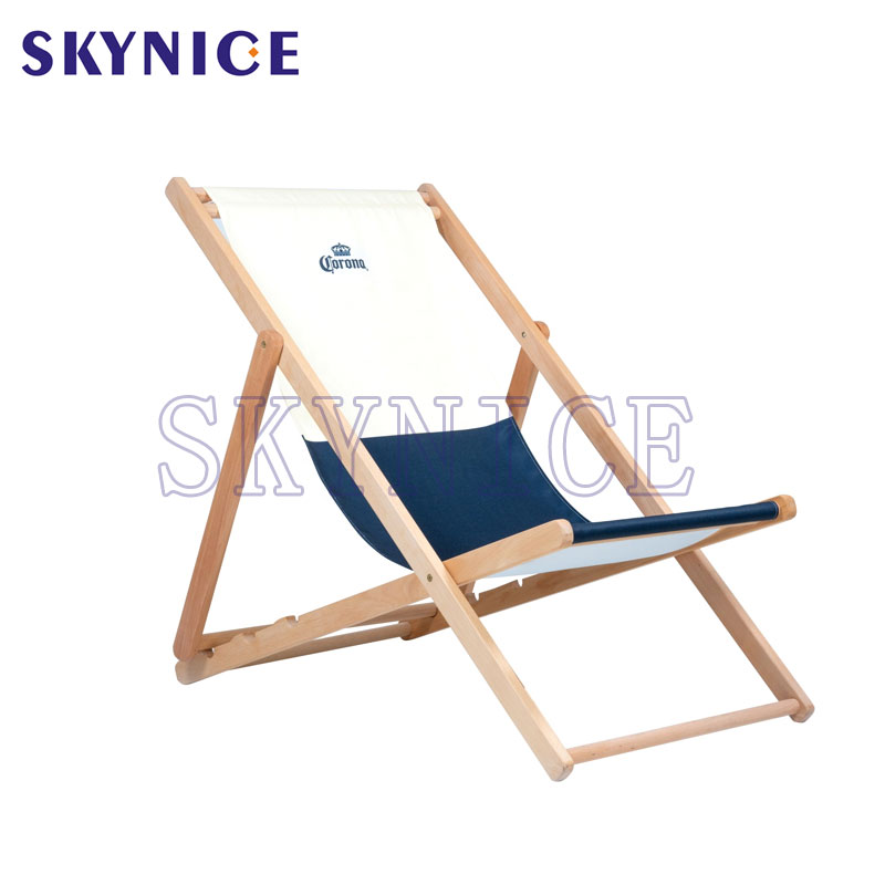 Custom Logo Outdoor Folkeble Wooden Canvas Beach Deck Sedia