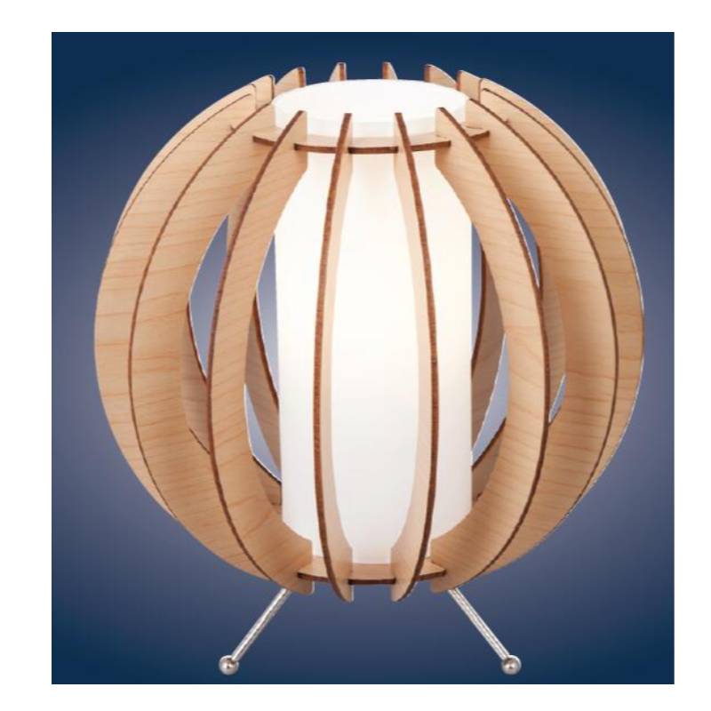Lampada da tavolo in legno naturale con paralume in vetro