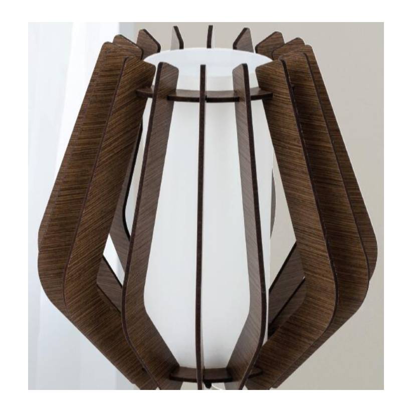 Lampada da tavolo in legno marrone scuro con paralume in vetro