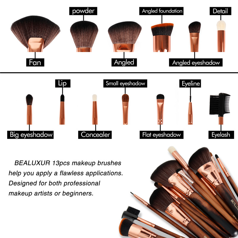 Set di Pennello makeup, 13pcs Makeup Brushes Premium Synthetic Bristol Polvere Foundation Blush Contour Concelators Lip Eyewshadow Brushes Kit… 005 Wooden handle)