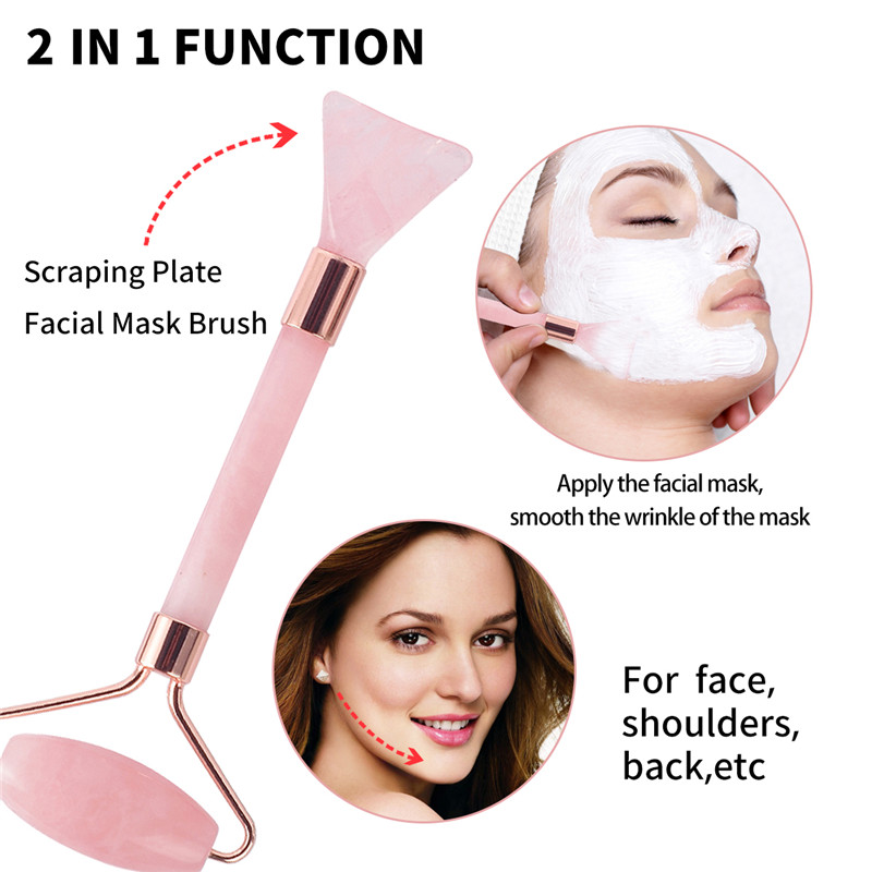 Jade Roller, 100% Rose Quartz Roller -* Grafico della piastra -* Pennello della maschera e della pulizia della faccia