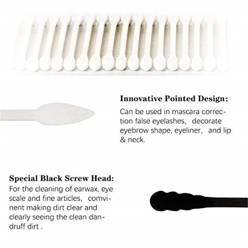 Cotton Swabs, 300Pcs Cotton Buds Double Head 100% Cotton White and Black Natural Paper Sticks Multipurpose Makeup -.