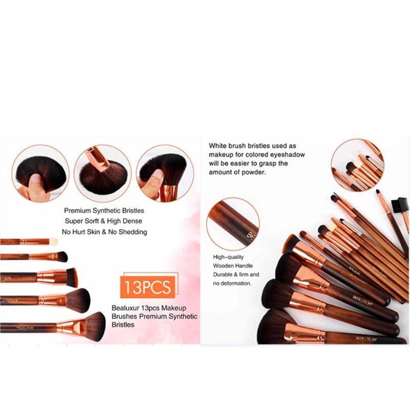 BEALUXUR 13pz pennelli per trucco con borsa in pelle Kit di pennelli cosmetici sintetici premium Set di pennelli ecologici