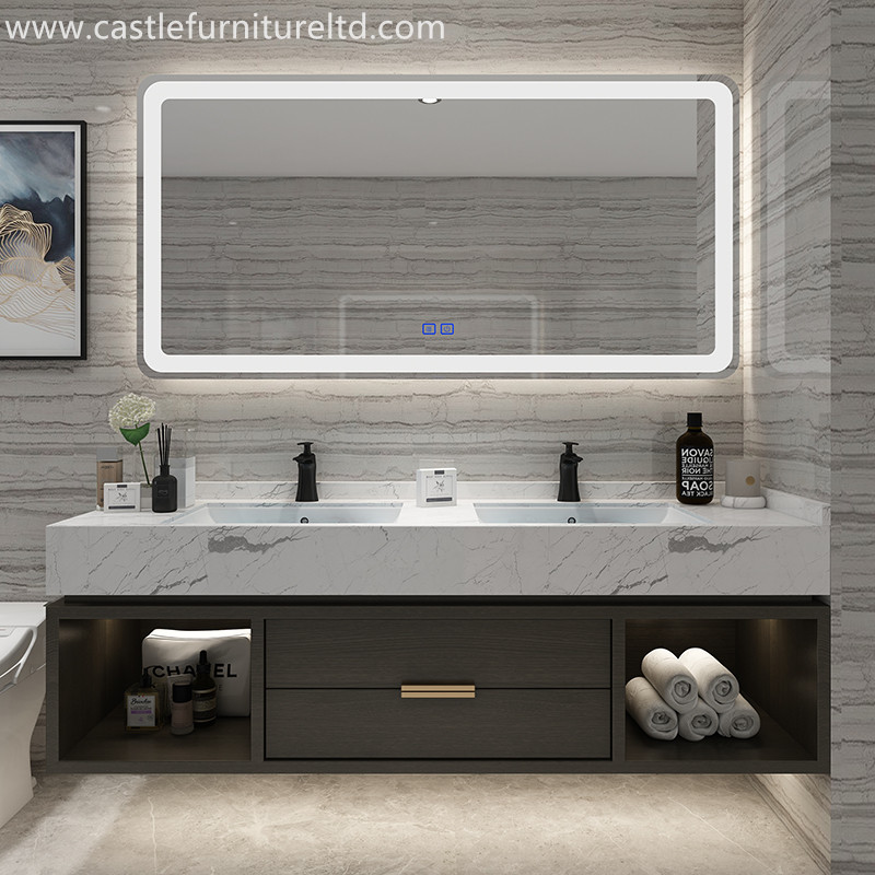 Combinazione di mobile da bagno in rovere Mobile da bagno in legno massello nordico semplice specchio da bagno intelligente lavabo da gargarismo lavabo in marmo