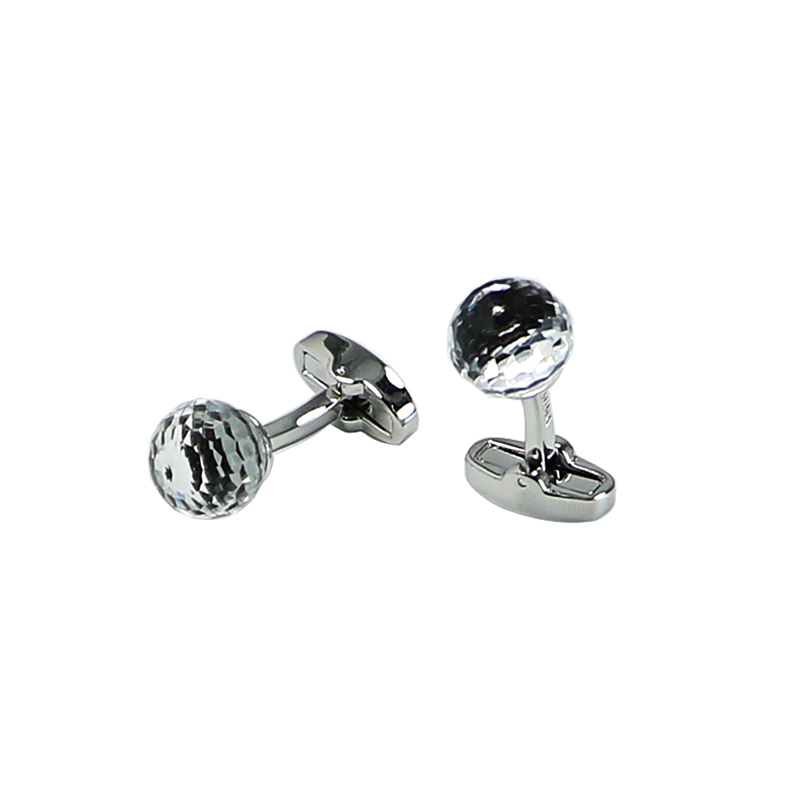 Crystal Round Faceet Ball Silver Men s's Cuff Links