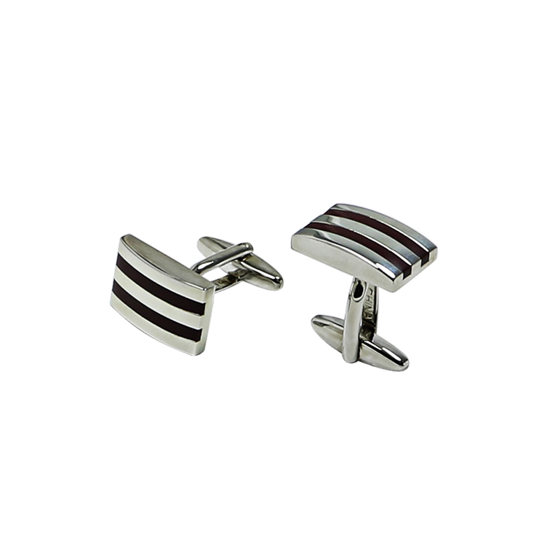 Brown Enamel Stripe Rethandle Cuff Links