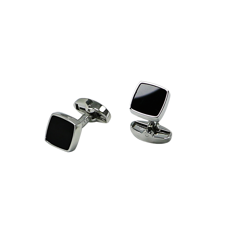 Black Agate Square Flat Shirs Cuff Links