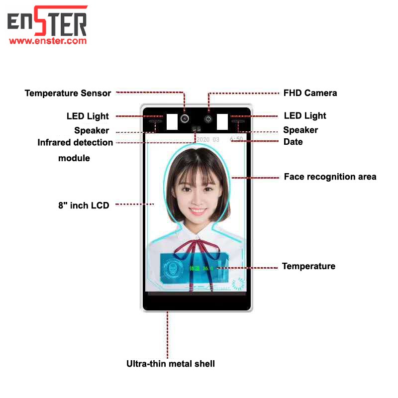 Rivelazione della faccia, rilevamento della temperatura, telecamera intelligente di otto centimetri