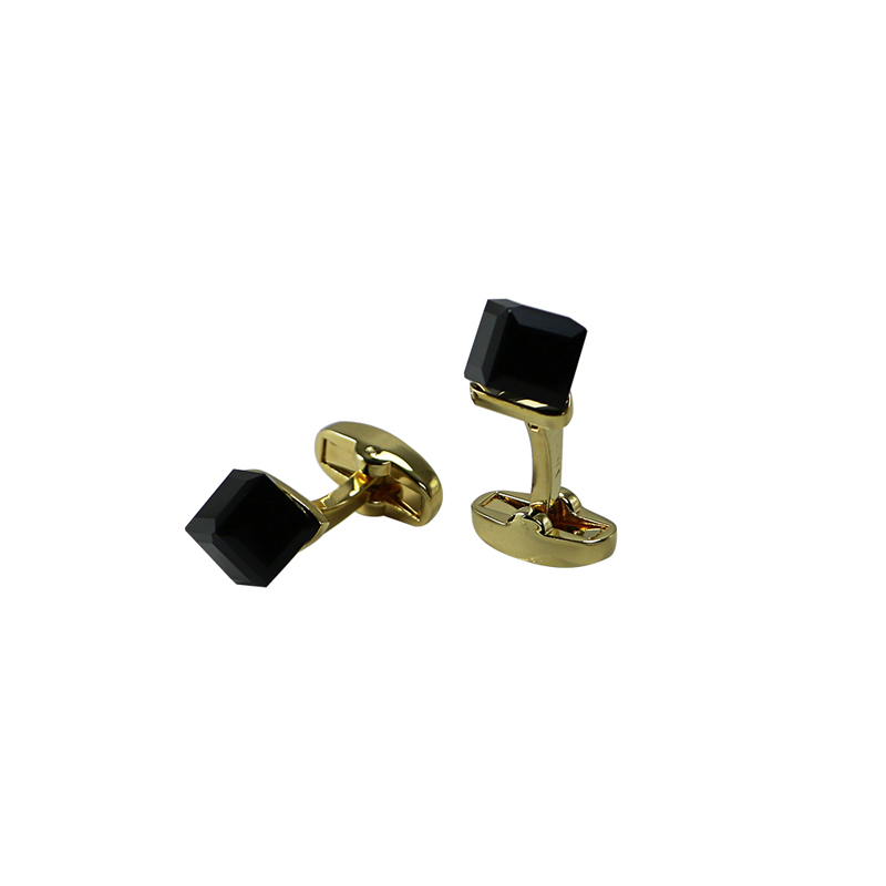 18k Oro Plated Black Quartz Dice Cuff Links