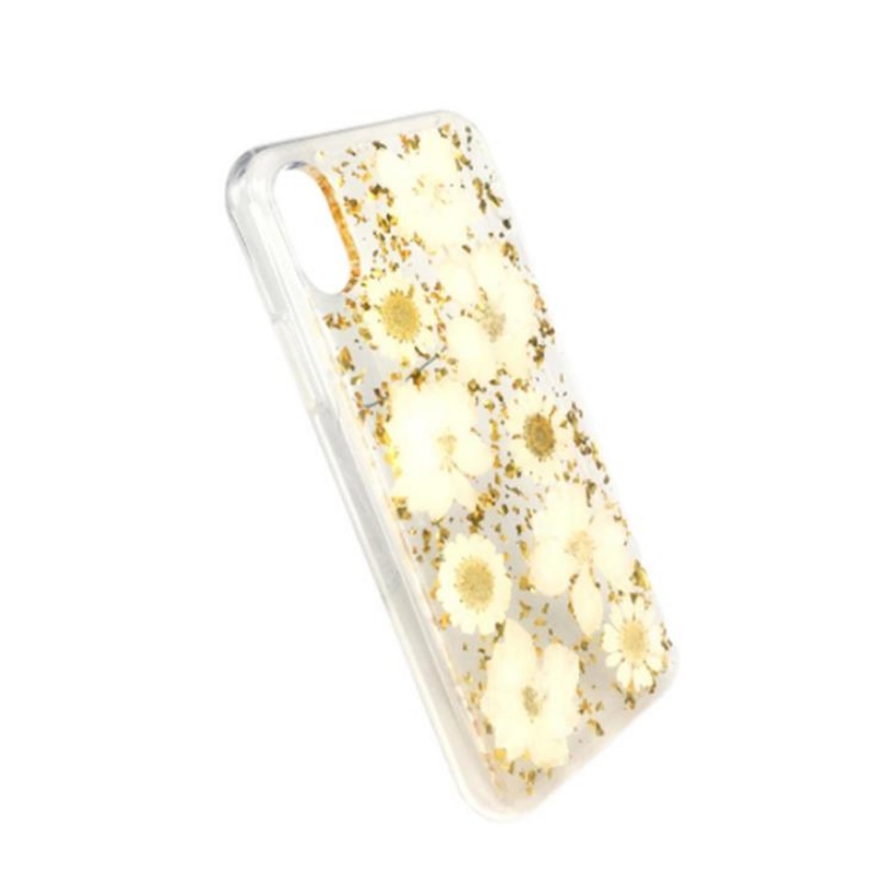 Cover iPhone diretta del produttore con lamina d'oro goccia adesivo vero fiore secco in rilievo TPU goffrato custodia trasparente mela