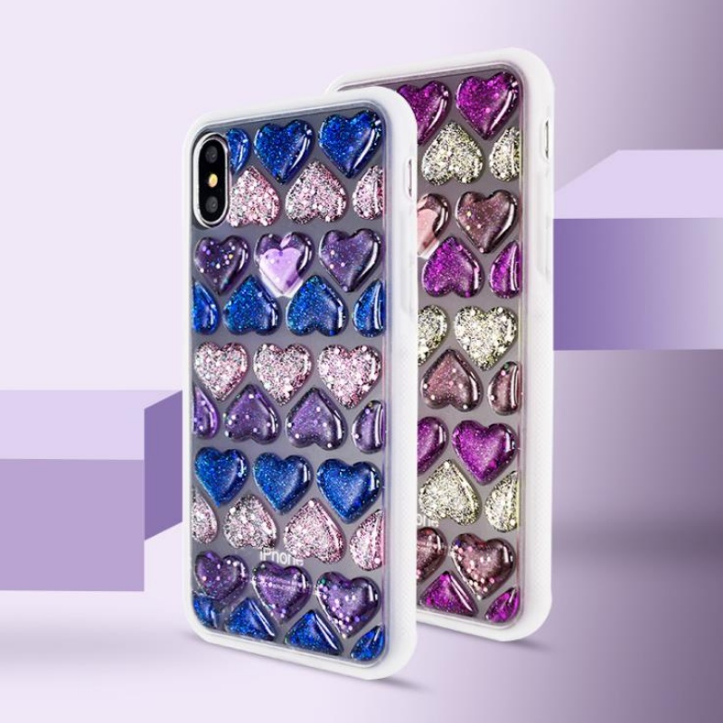 Iphonexs è una custodia per cellulare in gelatina trasparente colorata a forma di cuore con traliccio in mosaico di cristallo 3D
