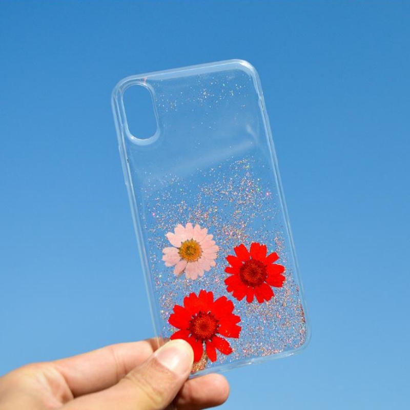 Produttore Custom Fashion Apple iPhoneX speciale vero fiore secco con goffratura piccola custodia per telefono a goccia con fiori freschi