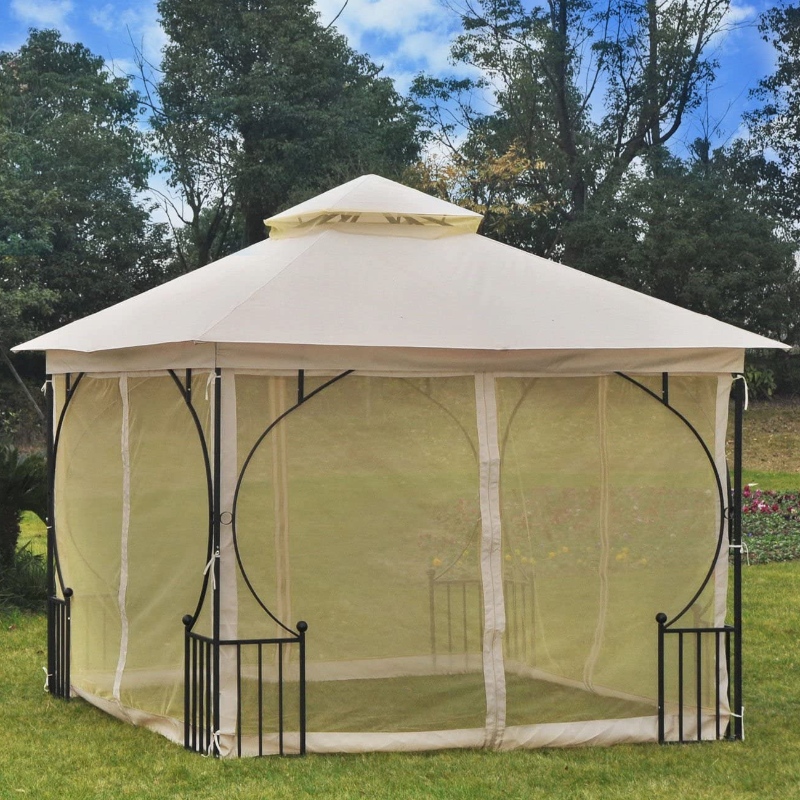 Gazebo da esterno in acciaio da 10 'x 10' con pareti in rete e tetto resistente ai raggi UV