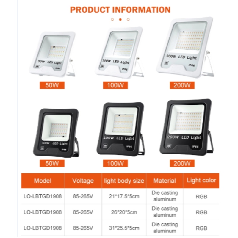 Alluminio ip66 50w 100w 200w luce di inondazione