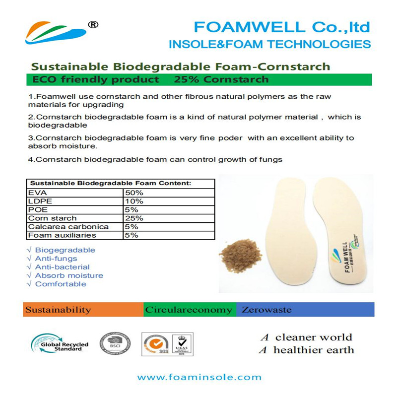 Fornitore che produce sostenibile Biodegradabile Foam-Cornamido eva scarpa insole