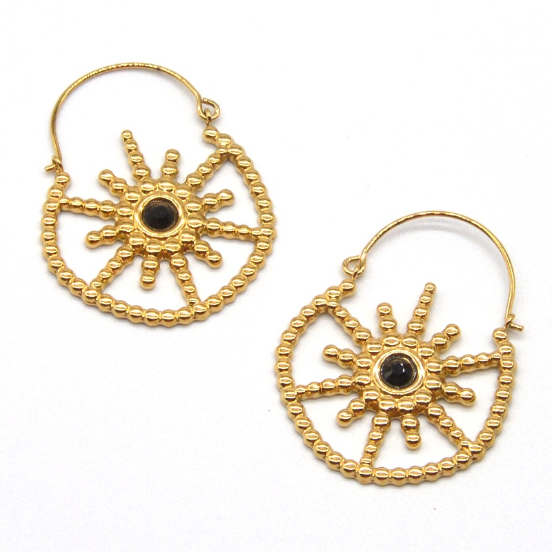 Gioielli da donna placcati in oro stile bohémien vintage orecchini floreali in agata nera fabbrica di lavorazione di gioielli in Cina Ruifanbao