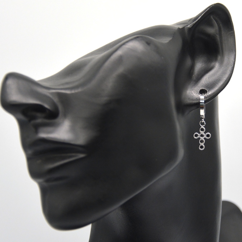 Orecchini con croce in argento con zirconi cubici per unghie con piccoli orecchini a cerchio Orecchini pendenti con croce unisex Cina Ruifanbao fabbrica di lavorazione dei gioielli
