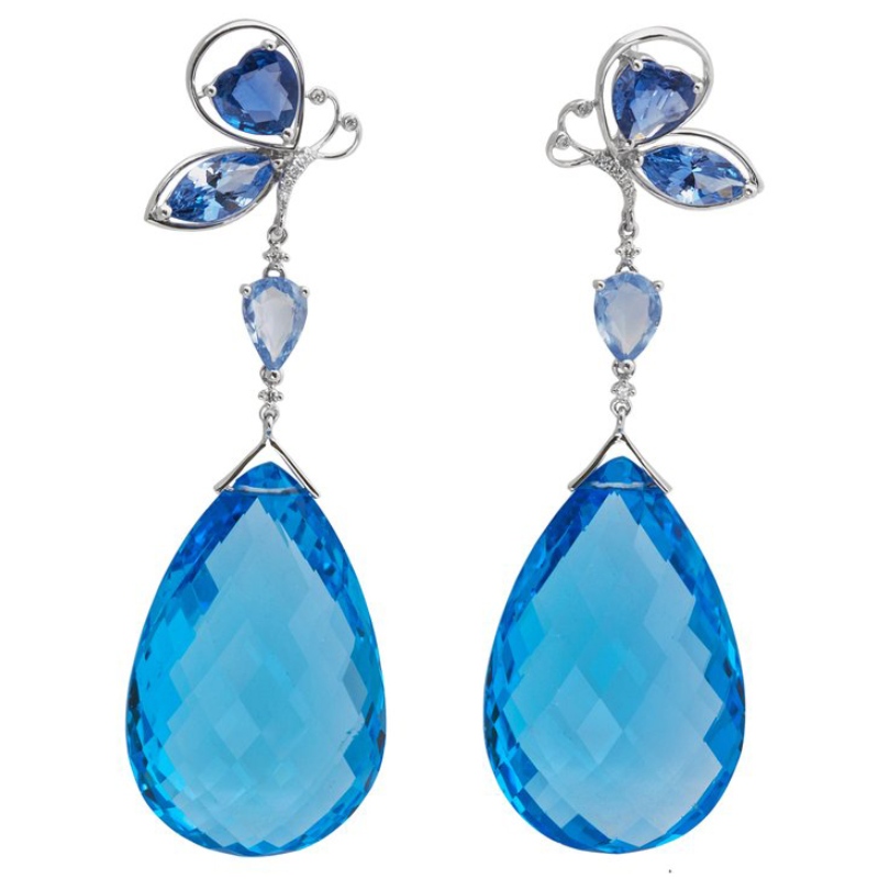 925 sterling silver farfalla orecchini pendenti artiglio impostazione artigianale fabbrica di lavorazione dei gioielli Cina Ruifanbao