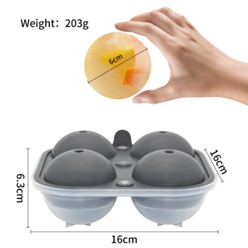 Stampo per la produzione di ghiaccio in plastica rotonda con pallina da whisky in silicone da quattro grandi dimensioni