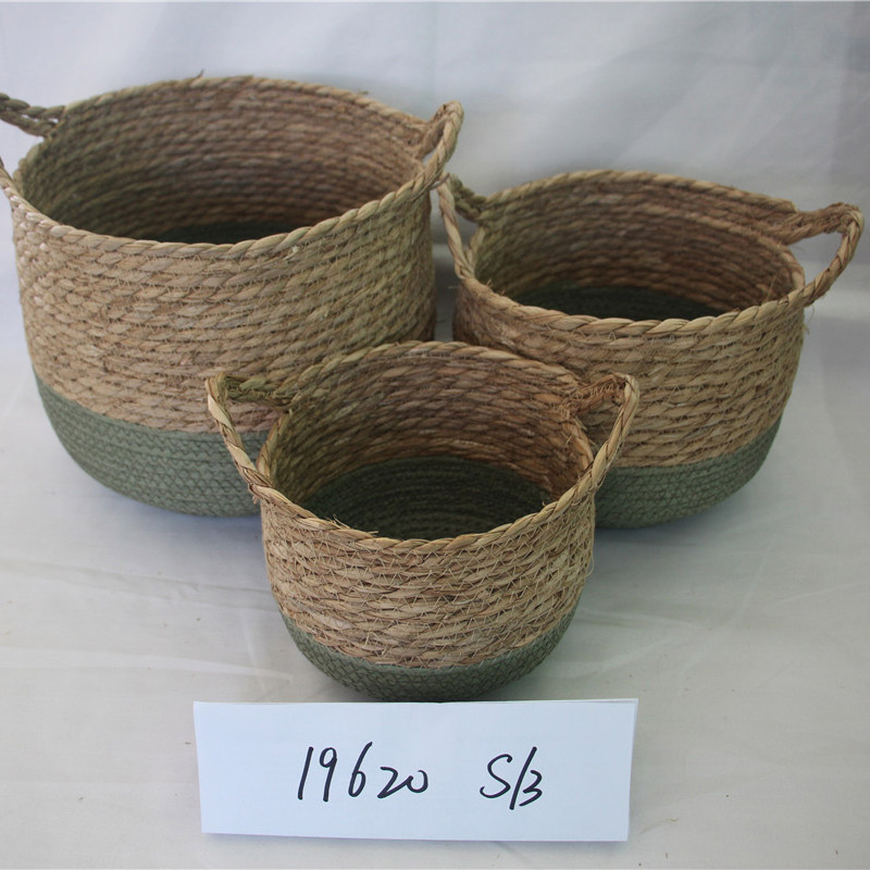 Scaffale multifunzionale per cestini da cucina in corda di carta intrecciata con alghe per riporlo