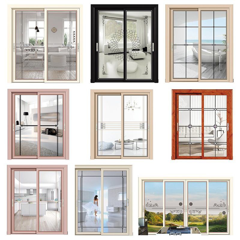 Porte professionali Patio scorrevole in stile francese Design a grana di legno Griglia per porta in alluminio Nuova finestra e scorrevole Shoji Design a grana di legno Griglia per porta in alluminio Nuovissime cornici di design per inter...