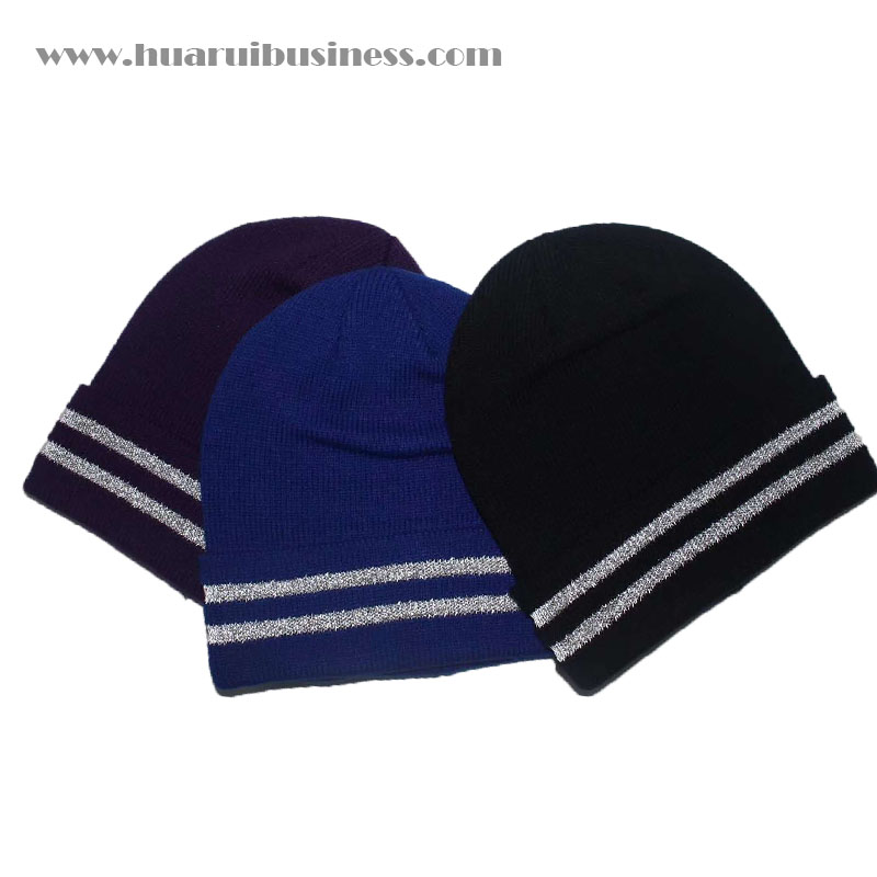 acrilico berretto a maglia, cappello a maglia acrilica, tuque, berretto invernale, berretto a mano, berretto con polsino, polsino con strisce riflettenti