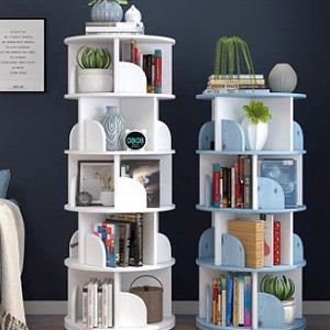 TMJ-2050 Custom Modern Home Wood White Revolving Storage Holders Racks Rotating Bookcase Book Shelf
