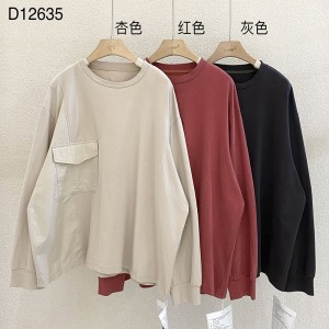 Design flessibile in stile Minimalist Round Collar stile maniche Stitched stile Cassual Solid color cotone e lino sovradimensionato personalizzato 12635 Sweatshirts