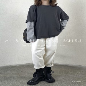 Design flessibile in stile Minimalist Round Collar stile maniche Stitched stile Cassual Solid color cotone e lino sovradimensionato personalizzato 12700 Sweatshirts