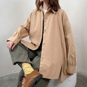 Disegno a misura allentata Minimalista Colore solido Casual Sfogato Personale sovradimensionato 17757 Camicia allentata