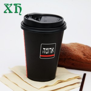 Bicchiere di carta da 12 once colore nero a parete singola con coperchio