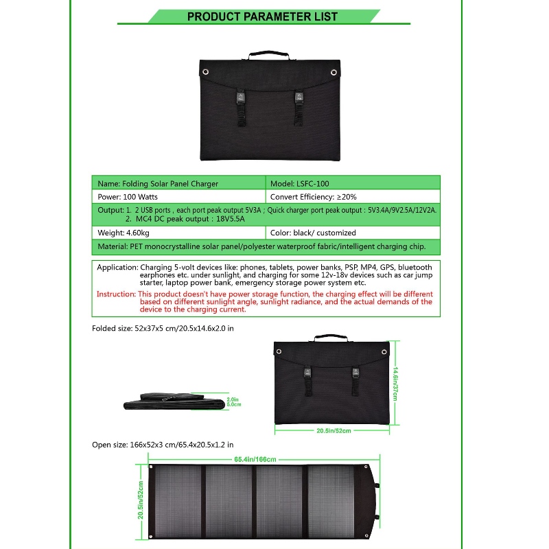 100W Borsa solare pieghevole