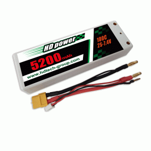 HD POWER 5200mAh 100C 2S 7.4V Batteria LiPO con custodia rigida