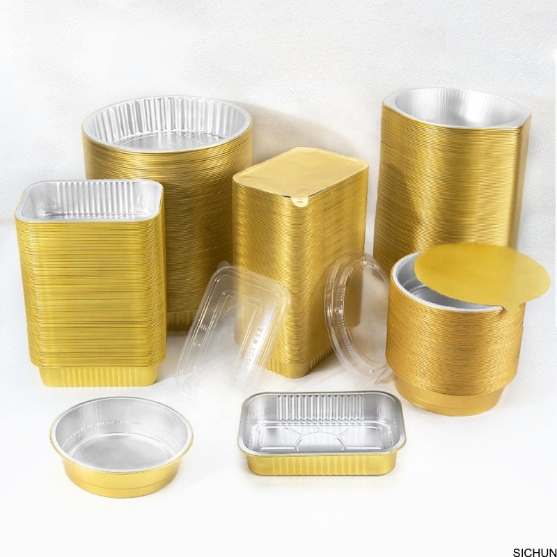 Ristorante personalizzato usato riciclabile cibo da asporto vassoio di vassoio di vassoio di vassoio d'argento contenitori di alluminio con coperchio