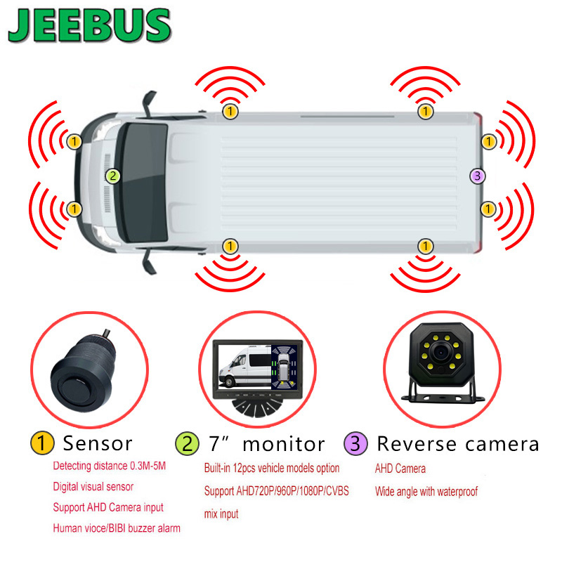 Sistema di monitoraggio del sensore di parcheggio visivo ad ultrasuoni all'ingrosso con telecamera inversa Car Van Camper 8 sensori Radar Detect Display digitale