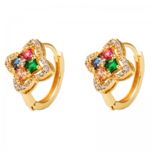 Fashion europeo e americano Retro desiderio AliExpress Nuovi orecchini a forma di fiore in oro placcato in rame con orecchini colorati zirconi