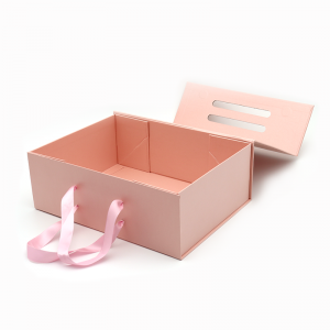 Logo personalizzato stampato carta pieghevole pacco piatto cosmetico regalo confezione rosa con manico