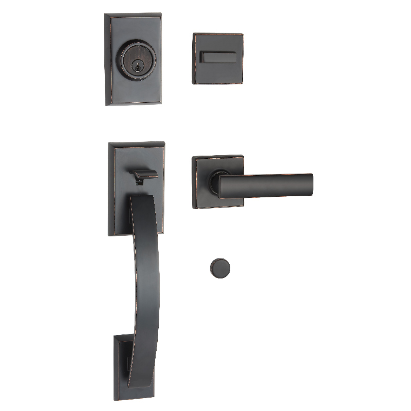 8001 Handset della porta d'ingresso ad ingresso pesante con fulmine a vite da deadbolt e maniglia a leva sfregata in bronzo