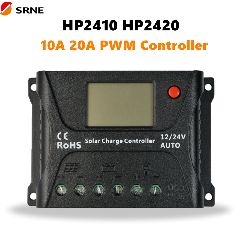 SRNE PWM Solar Off-Grid Controller di ricarica 12V/24V 10A 20A LCD MAX 55 V per il sistema di batterie al litio a piombo-acido solare