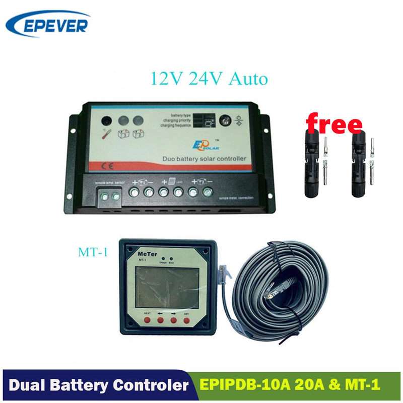 Controller di carica solare a doppia batteria EPVEVER 10A20A REGOLATORE DUO-BATTERIA CON METER LCD REMOTO MT-1 EPSOLAR EPIPDB-COM