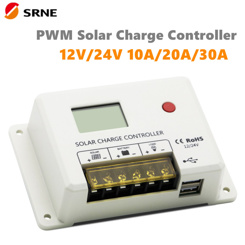 Nuovo SRNE PWM 10A 20A 30A Controller di carica solare 12V 24 V Auto LCD Display Dual USB 5v/2A Porta per batteria al litio acido piombo