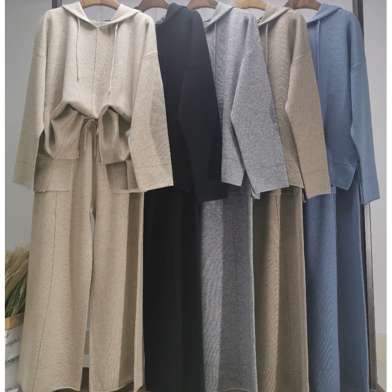 Fashionable feltro di lana semplice e casual feltro di due pezzi cappuccio set 69056_;